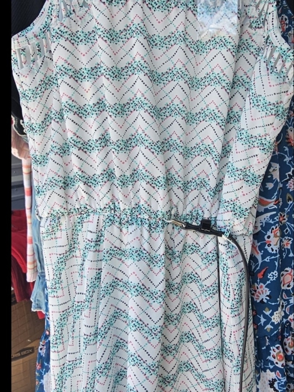 Candie's White Dress with Teal and Pink Chevron Dots